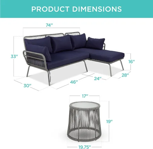 Miniatura 7 de Best Choice Products Muebles de patio para exteriores de sección modular tejida en forma de L para conversación, sofá de conjunto para el patio
