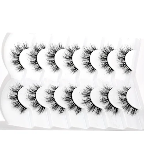 Miniatura 271 de Pooplunch - Pestañas postizas finas de visón sintético, estilo ojo de gato, naturales, cruzadas, tipo racimo, efecto 8D de volumen, tiras
