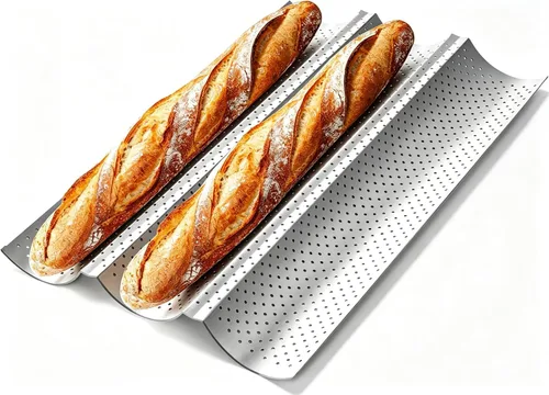 Miniatura 6 de AMAGABELI GARDEN & HOME Moldes antiadherentes para baguettes franceses de 15"x11" de acero al carbono para hornear 3 panes, bandeja perforada