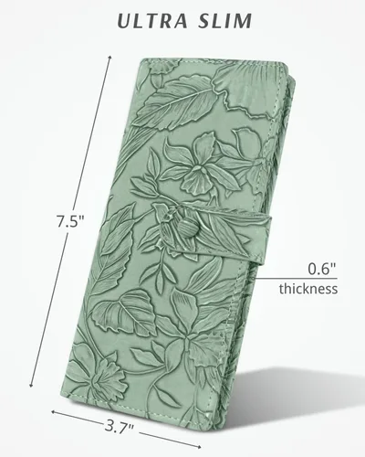 Miniatura 5 de Unilily Cartera delgada para mujer, con bloqueo RFID, de piel vegana, plegable, tarjetero con 2 ventanas de identificación y bolsillo con Verde