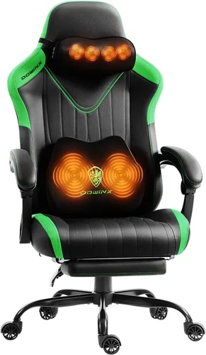 Dowinx Silla de videojuegos para videojuegos con masaje de cuello Shiatsu y soporte lumbar para el hogar, oficina, respaldo alto, reclinable, altura