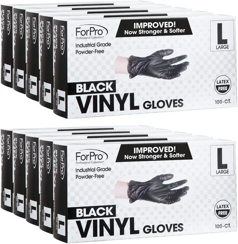 Miniatura 16 de ForPro Disposable Vinyl Gloves, Industrial Grade, Powder & Latex Free, Non-Sterile, Food Safe, 2.75 Mil Palm, 3.9 Mil Fingers Negro