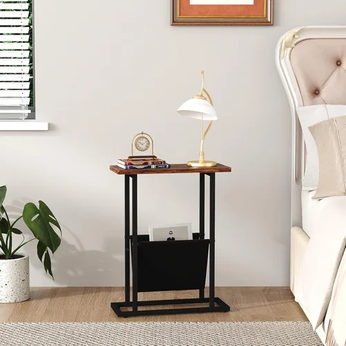 Miniatura 8 de Mesa auxiliar estrecha para espacios pequeños, mesa auxiliar pequeña con soporte para revistas, mesa delgada y estrecha para sala de estar