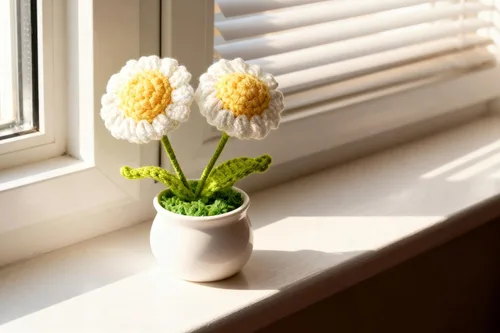 Miniatura 6 de Juego de 3 macetas de ganchillo con margarita rosa y Forget Me Not Small Potted Flowers Crochet Regalo para mamá, esposa, Día de la Madre