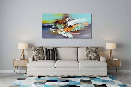 Miniatura 7 de zoinart Arte de pared 3D texturizado pintado a mano, 24 x 48 pulgadas, pinturas al óleo coloridas abstractas, arte de pared grande para decoración