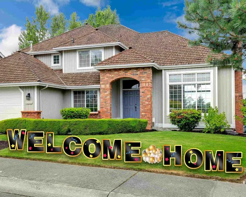 Letrero de bienvenida a casa con estacas – Decoración de bienvenida al aire libre para el hogar adecuada para suministros de fiesta familiar – Juego