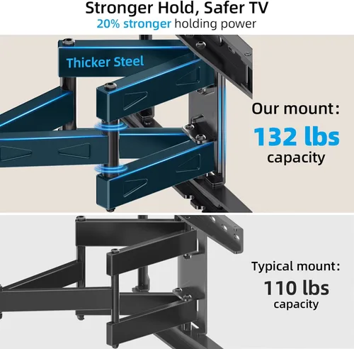 Miniatura 3 de HOME VISION Full Motion Articulating TV Wall Mount for 37-90 Inch TVs, Fits 24" Wood Studs (8-24"), Heavy Duty TV Bracket Holds 132 lbs, Mounts