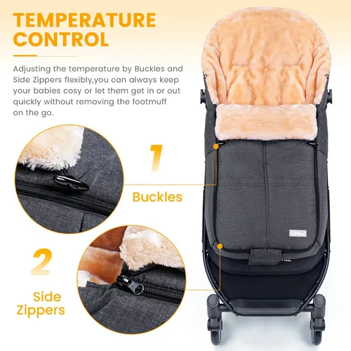 Miniatura 3 de Orzbow Saco Universal para Cochecito Saco de Bunting de Lana Sintética para Bebé Cálido, Resistente a la Intemperie, Hebillas Ajustables Funda