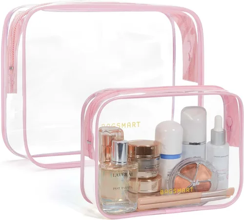 Miniatura 15 de BAGSMART Paquete de 7 bolsas de aseo transparentes con juego de botellas de viaje recargables, bolsa de aseo de viaje aprobada por la TSA, repelente