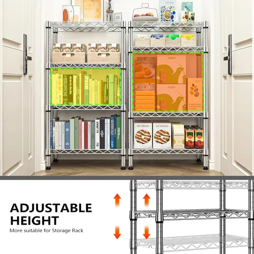 Miniatura 6 de MZG - Estante de 4 niveles de 1000 libras, almacenamiento de metal, organizador con tablero de polipropileno para garaje, cocina, baño, cromado