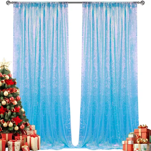 Miniatura 82 de 2 paneles de cortinas de fondo de lentejuelas verdes de 8 pies, cortinas de fondo de fotografía con purpurina para decoración de Navidad, boda