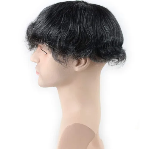 Miniatura 5 de Voloria Encaje francés de cabello humano real con PU piel fina Stock Toupee Hair Pieces 1B Mix 20% Color de pelo gris Mezcla 1B 20% cabello gris