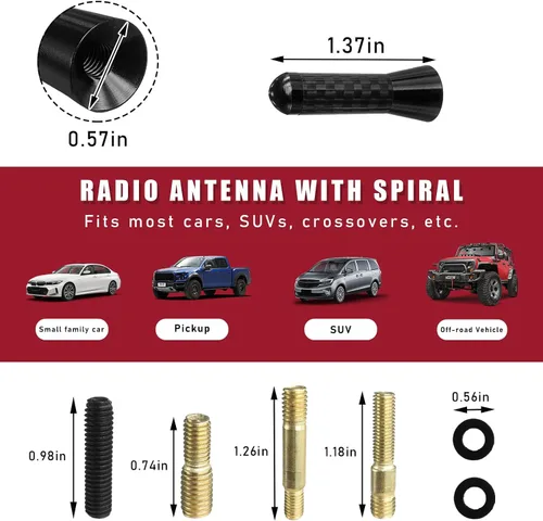 Miniatura 2 de Dickno Antena corta para automóvil, antena de radio de aluminio de 1.37 pulgadas, repuesto de mástil, antena de recepción de radio AM/FM automática