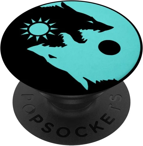 Ying Yang Wolf, Turquoise, Sun Moon, Yin Yang Zen Dog Spirit - PopSockets Grip y soporte para teléfonos y tabletas