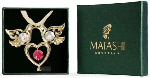 Miniatura 6 de Matashi Adorno colgante de palomas de amor con tachuelas de cristal cromado con corazón, símbolo romántico de amor, perfecto para Navidad, día