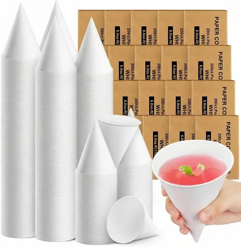 Miniatura 19 de Roshtia 800 tazas de cono de papel gruesas desechables para hielo afeitado, dispensador de enfriador de agua para granizados, color blanco