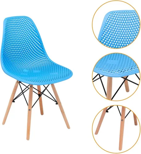 Miniatura 5 de CangLong Silla de comedor con carcasa de plástico, silla auxiliar moderna de mediados de siglo con diseño de malla, patas de madera de haya