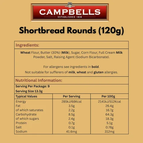 Miniatura 2 de Campbells Shortbread Pure Butter Rounds 4.23 oz (120g) – Galletas de mantequilla escocesas tradicionales de Escocia, galletas de té inglesas