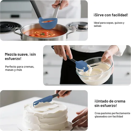 Miniatura 4 de Coukre Juego de utensilios de cocina de silicona con soporte, resistentes al calor, herramientas de cocina de grado alimenticio, espátula, cuchara