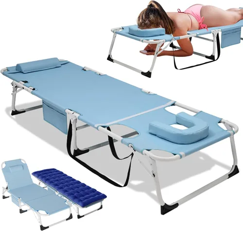 Miniatura 12 de DoCred Sillón plegable, 5 posiciones, ajustable, plegable, cama para dormir, tumbona, tumbona, perfecta para tomar el sol, campamento, piscina