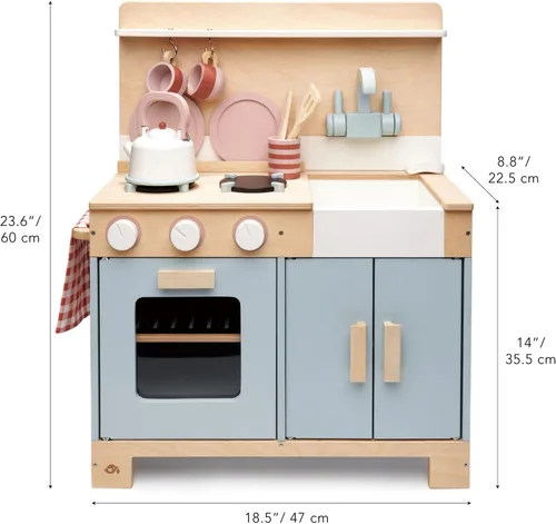 Miniatura 3 de Tender Leaf Toys Mini Chef Home Kitchen – Cocina de madera totalmente equipada con accesorios para cocinar – Desarrolla habilidades sociales