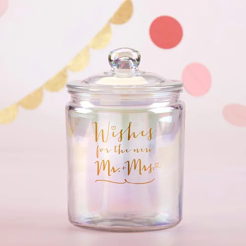 Miniatura 4 de Kate Aspen Tarro iridiscente de deseos de boda con 100 tarjetas en forma de corazón, libro de invitados, decoraciones de despedida de soltera