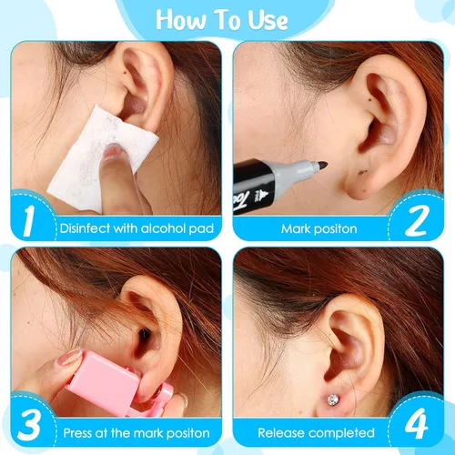 Miniatura 2 de Mudder Kit de 16 piezas de pistola desechable para perforación de orejas, sin dolor para lóbulos de orejas y nariz con tachuelas de cristal, seguro