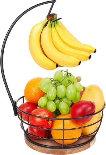 Miniatura 13 de Livabber - Frutero de encimera con colgador de plátanos, cuenco moderno de almacenamiento de frutas y verduras, con soporte de árbol de plátano