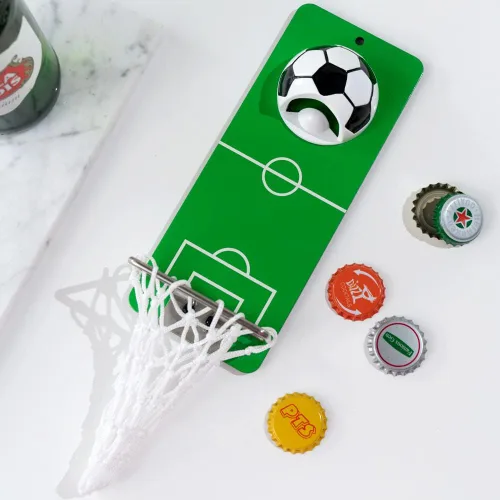 Arola Abrebotellas magnético de fútbol, abridor de pared de metal extraíble con colector de tapas, regalo para amantes del fútbol, amantes de la