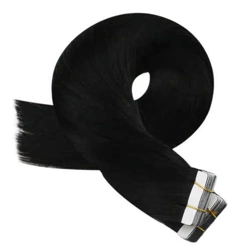 Miniatura 8 de Moresoo Extensiones de cabello humano real con cinta adhesiva, sin costuras, #1 negro azabache, 20 piezas, 1.76 oz (50 g), 24 pulgadas