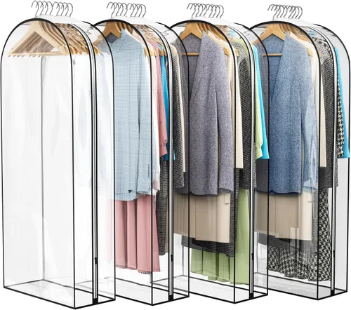 Miniatura 16 de Liuoud Bolsa Transparente para Colgar Ropa de 10" con Fuelle, Bolsas para Trajes de 32" para Almacenamiento de Closet Abierto, Cubierta de Ropa