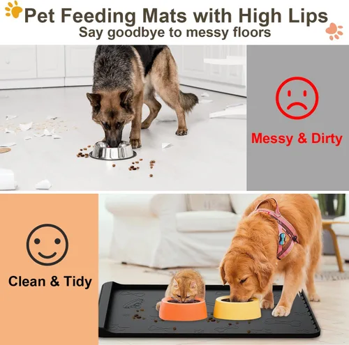 Miniatura 2 de Tapete para Comida de Perro - Tapete de Silicona para Perros para Comida y Agua - 36" x 24" Tapetes Grandes de Alimentación para Mascotas con Negro