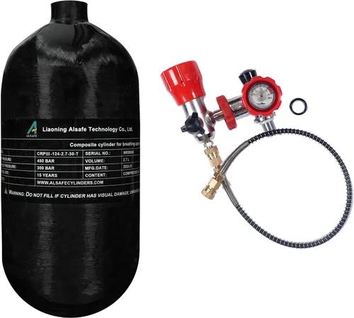 Miniatura 10 de TUXING Tanque de buceo de fibra de carbono 4500Psi 2.7L con medidor de regulador de válvula de llenado de paintball, cilindro compuesto de alta