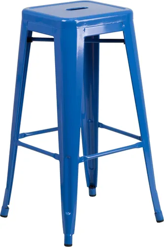 Flash Furniture - Taburete de bar de grado comercial de 30 pulgadas de alto, sin respaldo, de metal azul para interior/exterior con asiento cuadrado