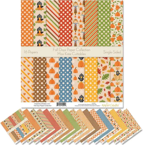 Paquete de papel de patrón – Días de otoño – Papel especial premium de una cara de 12 x 12 pulgadas, colección incluye 16 hojas – por Miss Kate