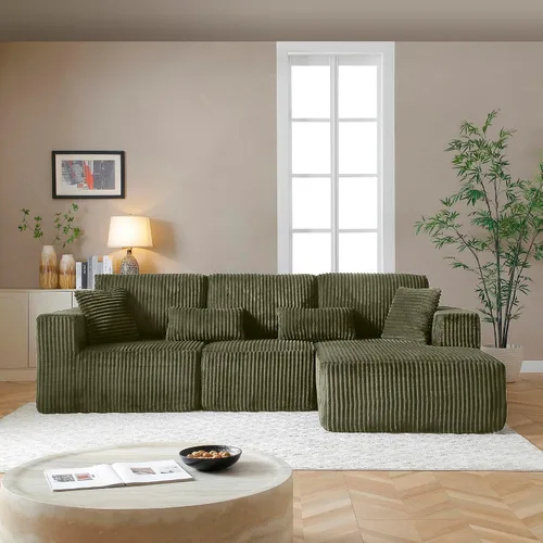 Miniatura 13 de Sofá seccional sin costuras de 108" en forma de L para sala de estar, cómodo sofá de corduroy con chaise, amplios reposabrazos, asiento profundo