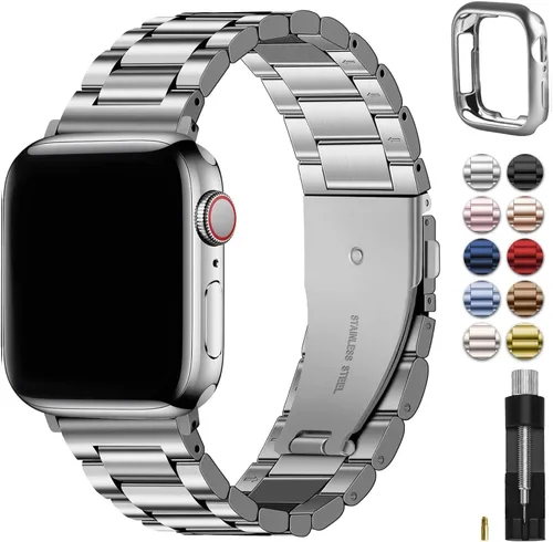 Miniatura 20 de Fullmosa Banda de Metal Compatible con Correas de Apple Watch de 1.61, 1.58, 1.5, 1.81, 1.93, 1.77, 1.73, 1.65 pulgadas, Correa iWatch con Estuche