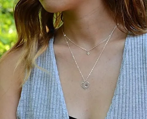 Miniatura 2 de Juego de madre-hija, collares de recorte de corazón, 2 collares de plata de ley para regalo del Día de la madre
