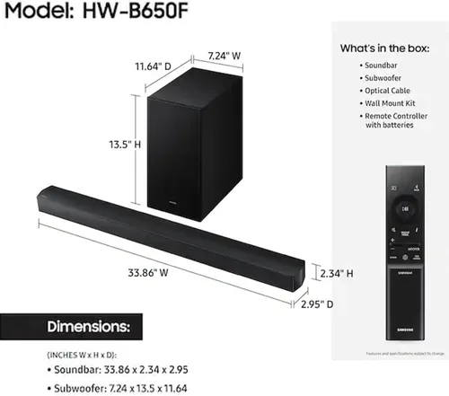 Miniatura 2 de Samsung Barra de sonido, Serie B HW-B650F de 3.1 canales con subwoofer