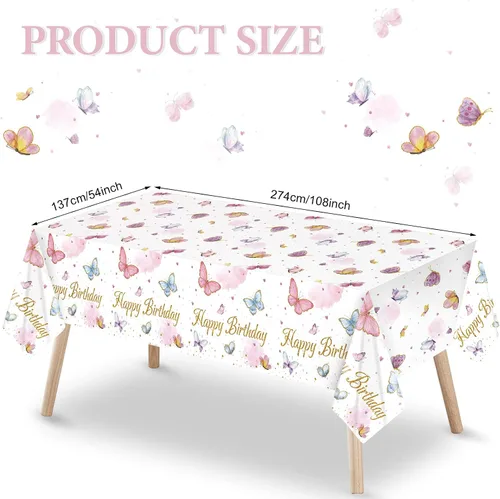 Miniatura 3 de Tiamon Paquete de 3 manteles de mariposa con diseño de mariposa para fiestas de 108 x 54 pulgadas, impermeables, de plástico acuarela, decoración