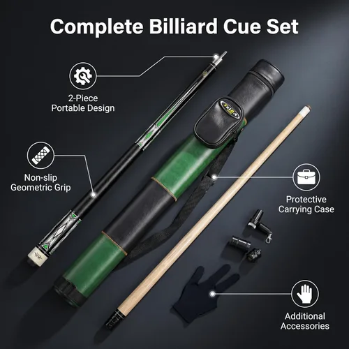 Miniatura 2 de Tai ba cues Taco de billar profesional de 2 piezas + estuche rígido, punta de 0.512 in, 58 pulgadas, palo de billar profesional de madera dura