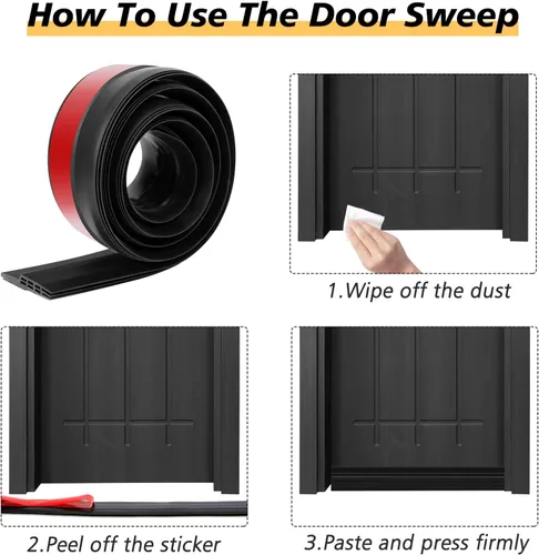 Miniatura 5 de SUNMON Burlete de sello de puerta y tira tipo D, burlete para puertas exteriores e interiores de 3.3 pies (negro), burlete autoadhesivo de espuma