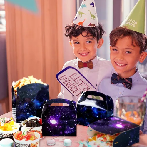 Miniatura 5 de Nezyo 24 cajas de regalo de fiesta espacial de 4.8 x 2.4 x 5.2 pulgadas, cajas pequeñas de galaxia a dos aguas, sistema solar, planeta, cartón