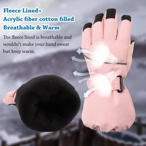 Miniatura 4 de Guantes de esquí impermeables para niños, guantes de invierno transpirables para niños y niñas, guantes de snowboard con forro Thinsulate para niños