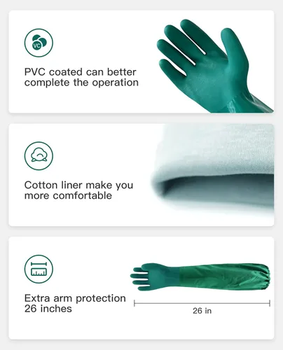 Miniatura 2 de PACIFIC PPE 3 pares de guantes de goma de 26 pulgadas, resistentes a los químicos, guantes impermeables extra largos de servicio pesado con forro