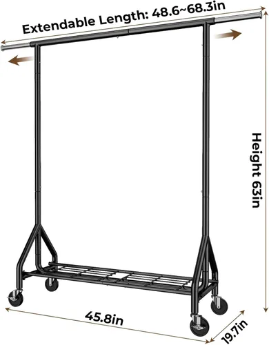 Miniatura 8 de HYSEYY - Perchero para ropa de gran capacidad de 450 LBS, perchero de metal para ropa, perchero rodante de pie para colgar ropa con ruedas