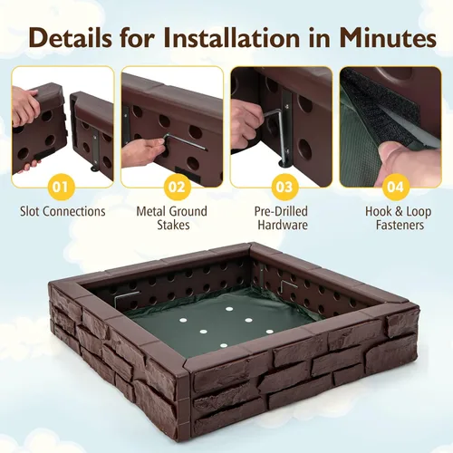 Miniatura 6 de Costzon Caja de arena para niños con cubierta, caja de arena de polietileno de alta densidad de 47 x 47 pulgadas con cubierta Oxford, forro Óxido