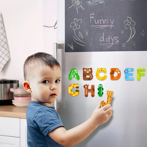 Miniatura 5 de Letras magnéticas de gran tamaño, lindos imanes del alfabeto ABC con animales para refrigerador, juguetes educativos de animales mayúsculos