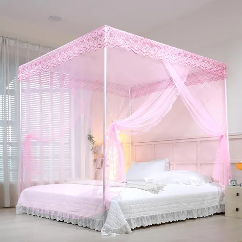 Miniatura 11 de naturetalk Dosel de cama, mosquitera de princesa para niñas y adultos, con tres puertas, diseño de encaje rectangular (Azul bebé, King)