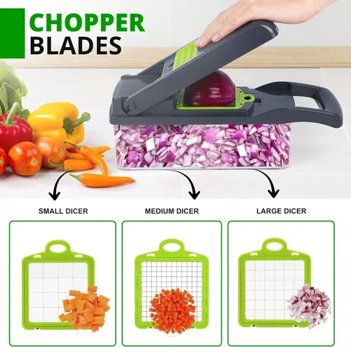 Miniatura 2 de Cortador de verduras 16 en 1 con contenedor Mandolina Cortador de verduras Cebolla Patata Fruta Alimentos Manual Gadget de cocina para cocina Acero